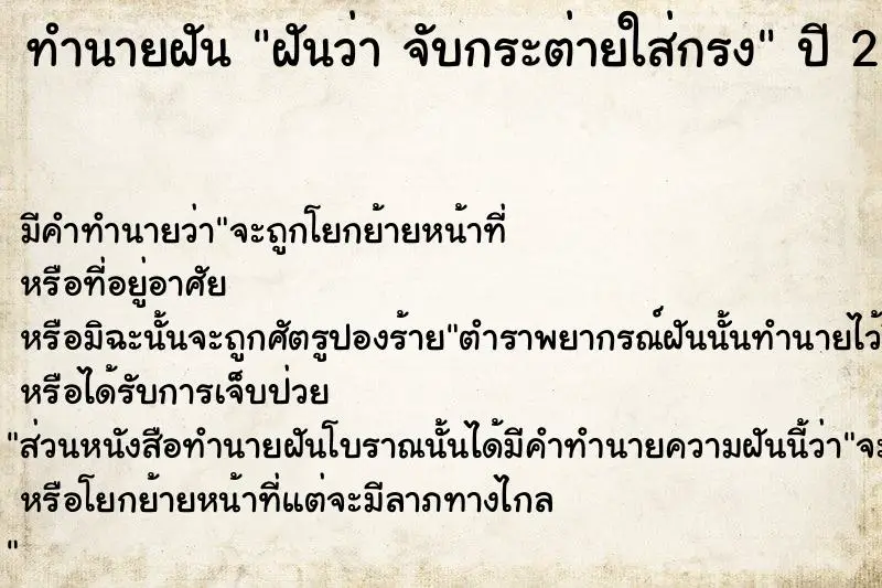 ทำนายฝัน ฝันว่า จับกระต่ายใส่กรง